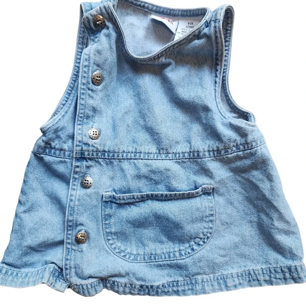 French Toast Denim‎ Pinafore Dress Baby Girls 12 Months Button Front Pocket - Picture 1 of 3
